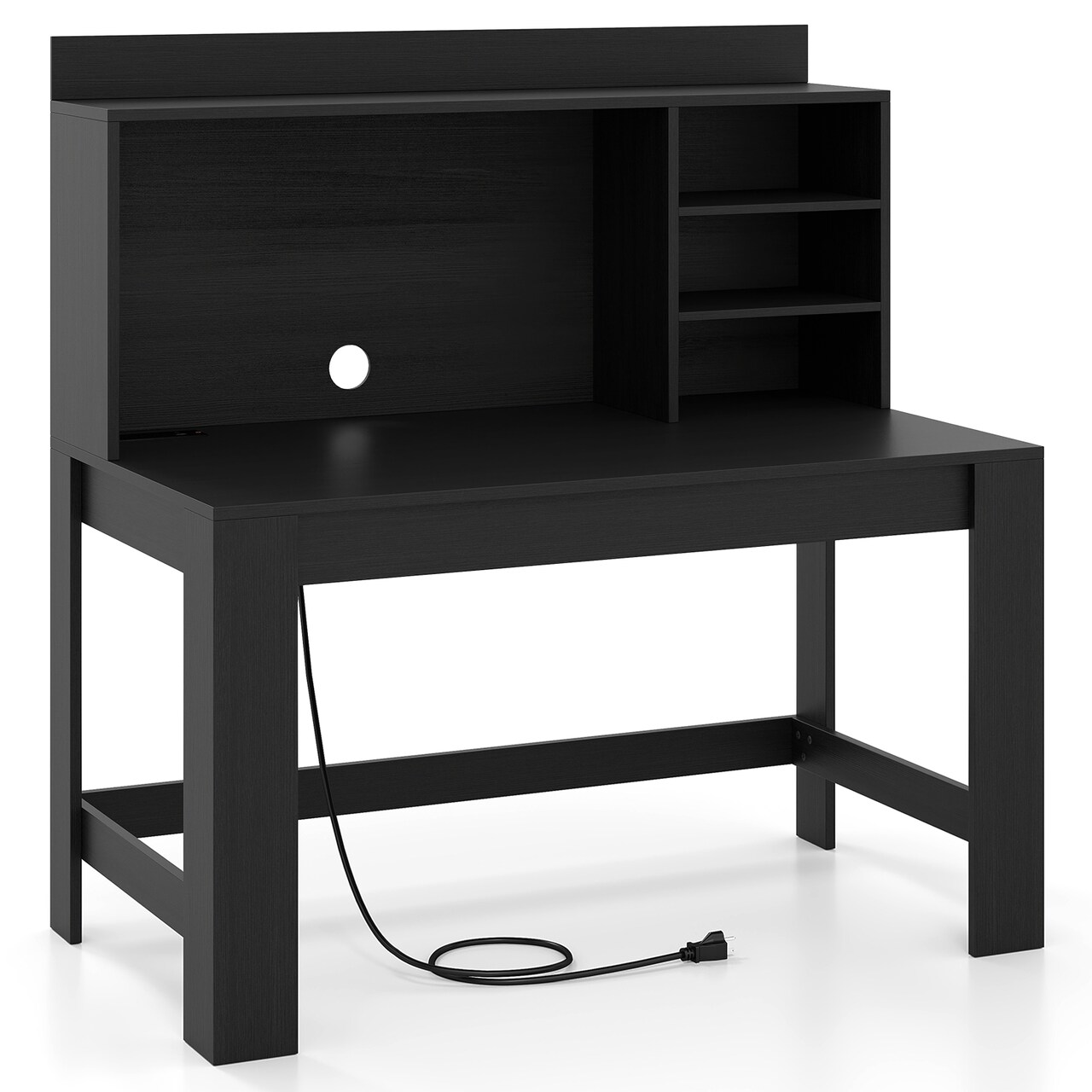 Modern Computer Desk with Hutch Built In Charging Station Storage Shelves